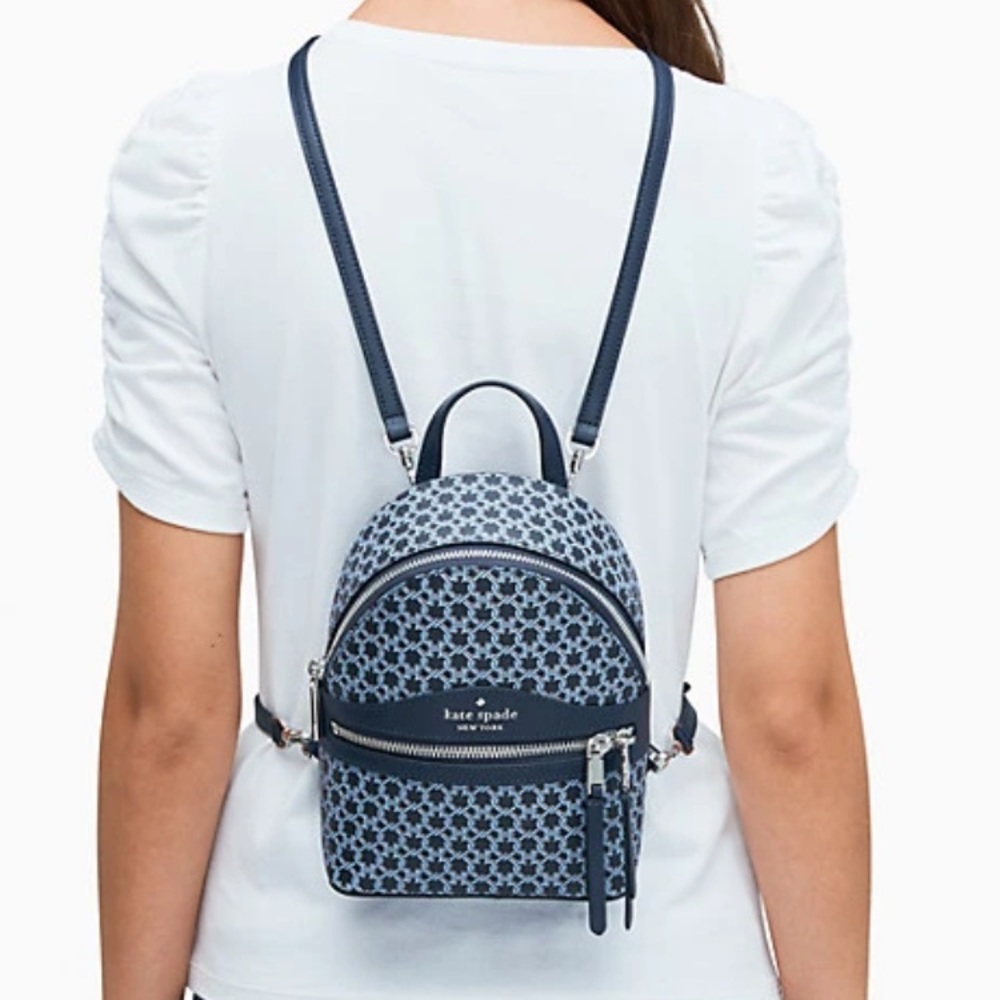 NWT, Kate Spade spade link mini convertible backpack, Blue Multi